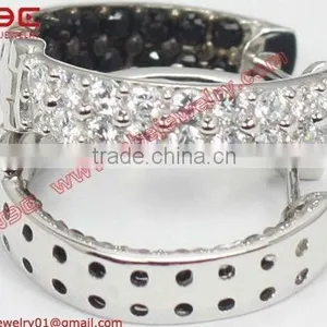 Costume 925 Silver Hoop Earrings,black and White Stone Silve Hoop Earrings Jewelry thumbnail-1