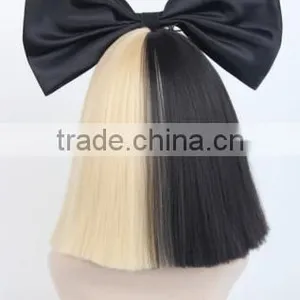 Synthetic White Short Straight Special Half and Half Color Wig With Black Bow N454 thumbnail-3