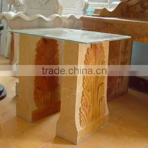 Modern Style Glass Top Hand Carved Marble Base Dining Table thumbnail-2