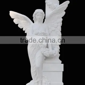 Hand Carved White Marble Angel Engraving Tombstone thumbnail-2