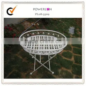 Antique White Outdoor Metal Table and Chairs thumbnail-1