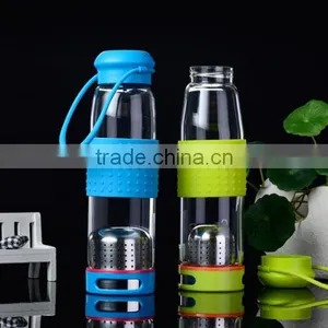 Haonai Promotional Borosilicate Sports Filter Water Glass Bottle With Silicon Sleeves thumbnail-1