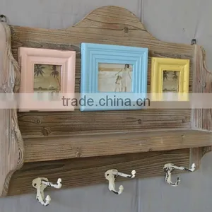 2016 Vintage Wood Wall Shelf With Hooks and Photo Frame thumbnail-5