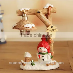 Resin Houses Decorated With Christmas Lights Snowman Lamp thumbnail-1