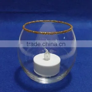 Craft Tealight Sand Blast Golden Edge Glass Cup Candle Holder thumbnail-5