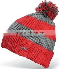 Stripe Knitted Cuff Hat With Pompom thumbnail-1