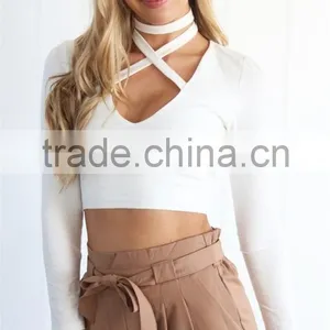 Wholesale 2017 Fashion Clothing Long Sleeve Design Women Top With v Neckline thumbnail-5