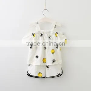 2017 Online Sale Girls Summer Boutique Outfits Suit Baby Girl Cotton Cute Smile Printed Clothing Sets thumbnail-1