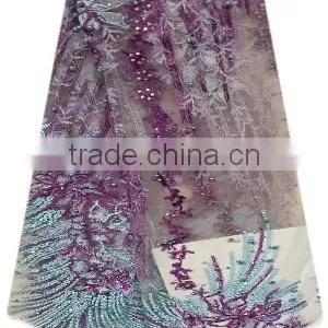 Shanghai Bestway Fashionable Shiny Textile Material Fabric French Lace Fabric Nice Tulle Lace With Sequins and Beads FL1395 thumbnail-4
