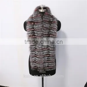 Super Long 150cm Winter Trendy Real Fox Fur Scarves Long Fox Fur Muffler Black and White Striped Fox Fur Scarf Zebra Scarves thumbnail-1