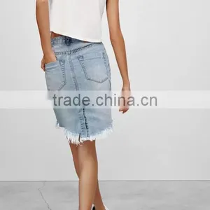 4757 Runwaylover Hot Sale Ladies Hole Washing Denim Skirt thumbnail-3
