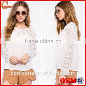 Contrast Solid Body Sweetheat Hem White Lace Blouse,women Crocheted Blouses thumbnail-1