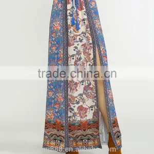 2017 OEM Photo Ladies Floral Print Long Maxi Side Slit Skirt thumbnail-5
