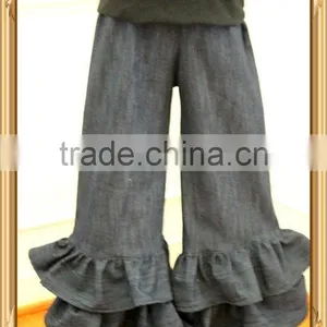 Persnickety Denim Pants Baby Girls Double Ruffle Denim Pants Wholesale Children's Boutique Clothing thumbnail-1