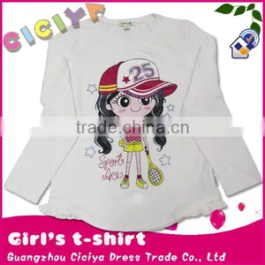 Children Girls T-shirts Long Sleeve Printed Design White Color Tshirts thumbnail-1
