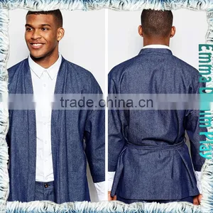 Vogue Men's Raw Blue Denim Drawstring Fastening Chic Coats thumbnail-2