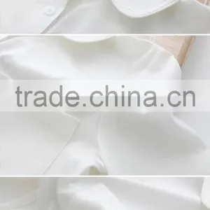 2015 Round Collar Double Chest Pocket White Chiffin Women Blouse thumbnail-2