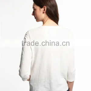2016 Guangzhou Shandao Wholesaler High Quality Latest Autumn Casual 3/4 Sleeve Round Neck Embroidered Cotton Girl's Stylish Top thumbnail-2
