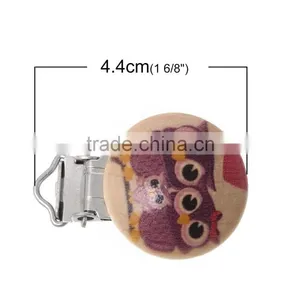 Wholesale Round At Random Owl Halloween Pattern Wood Baby Pacifier Clip thumbnail-3