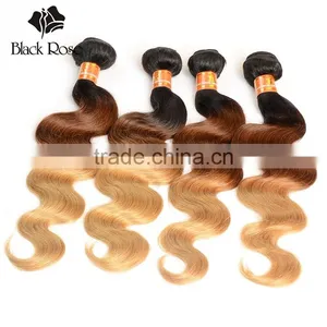 1b/4/27# Body Wave Virgin Brazilian Brown Hair With Blonde Highlights thumbnail-3