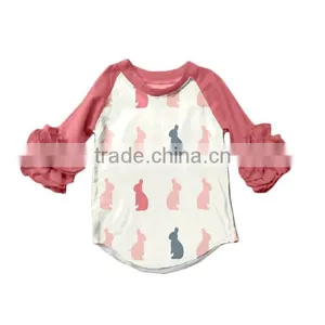 Baby Easter Boutique Clothing Ruffle Raglan T-shirt With Bunny Printed Pattern thumbnail-6
