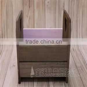 Antique Wood Bed Props Newborn Baby Wooden Bed Sturdy Bucket Pattern Phootgraphy Props thumbnail-2