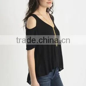 Womens Fashion Off-shoudler Casual Loose T-Shirts,Blank Plain Black T-shirts for Women thumbnail-3