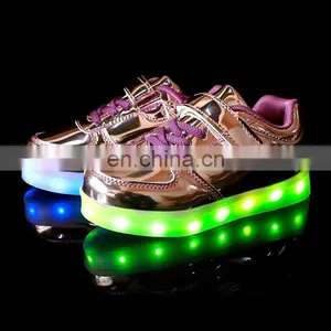Factory Wholesale New Design Shining Mirror Finish PU Leather Children Kids LED Shoes Sneakers Footwear thumbnail-3