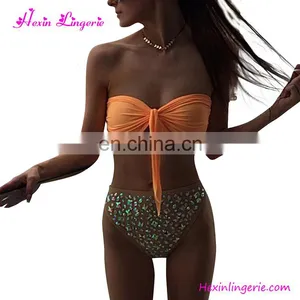 Wholesale Sexy High Waist Underwear Sequins Orange Woman Swimwear 2017 thumbnail-1