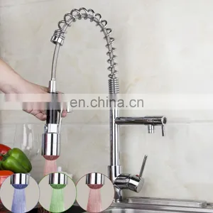 Mixed Brass LED Light Pulling Out Faucet Water Tap For Kitchen thumbnail-1