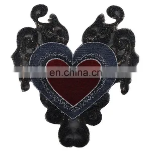 Cheap Beaded Gold Sequin Heart Patches Embroidery Badges thumbnail-2
