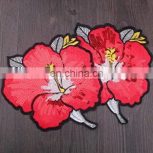 Wholesale Fashion Cheap Embroidery Red Peony Flower With Sequins Iron on Applique Patch thumbnail-1