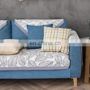 Up-market White Leaves Pattern Cotton Fabric Bias Strip Protective Sofa Covers thumbnail-6