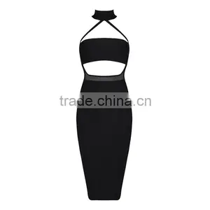 Summer Dress Wholesale Luury 2016 New Fashion Black High Neck Sey Women Evening Party Bandage Dress Bandage Bodycon Women Wearin thumbnail-1