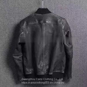 HOT SALE 2021 NEW FASHION MEN'S WASHED BASEBALL GENUINE SHEEPSKIN LEATHER JACKET thumbnail-1