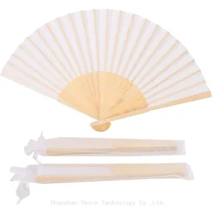 Wholesale Custom Printed Logo Bamboo Folding Hand Fan for Wedding Wooden Hand Held White Paper Folding Hand Fan thumbnail-1