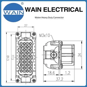 Wain Heavy-duty Connector Hd-040-fc Insert With 40 Pins, Ultra-high Density Insert, Rectangular Connector, Aviation Plug thumbnail-3