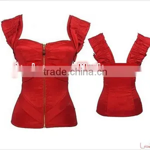 Wholesale Junhou Brand Sexy Overbust Corset Top Zipper Top Bustiers With Straps Waist Training Corsets thumbnail-1