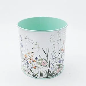 Printed Floral Cartoon Metal Planter Pot, Cylindrical Iron Flower Bucket for Table Home Decoration thumbnail-3