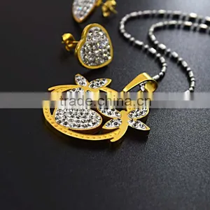 High Quality Women European Fashion Jewelry Set Chain Crystal Pendant Necklace & Charm Heart Earrings thumbnail-6