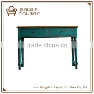 Shabby Chic Brushed Blue Console Table With Drawers Wood Console Table Supplier's Choice thumbnail-1