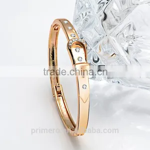 Leather Belt Bangle Women Fine Jewelry Real 18K Gold Plated Belt Bracelets thumbnail-6