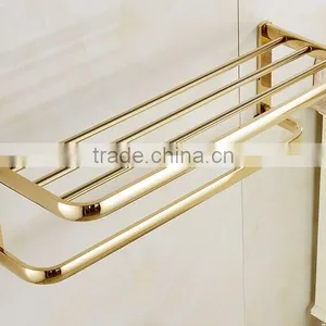 Golden Finish Modern Square Stainless Steel Towel Rack Holder Shelf W/ Towel Bar Hanger thumbnail-3