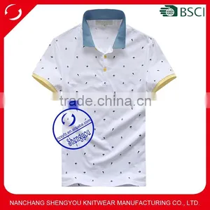 Custom Mens Allover Printed Polo Shirt With Color Collar and Cuffs thumbnail-1
