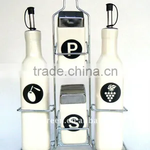 4pcs Ceramic Salt Pepper Oil Vinegar Set With me Tal Rack (TW902) thumbnail-1