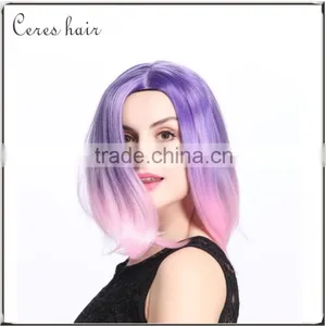 High Temperature Synthetic Hair Wig Lace Front Ombre Purple to Pink Wig for Young Lady Quality Choice thumbnail-4
