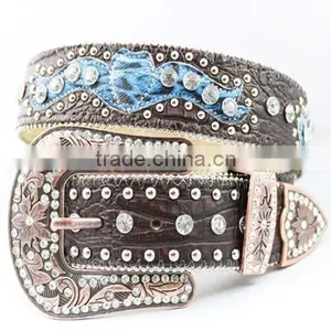2015 Western Black Embossed Women Rhinestone Belts thumbnail-2