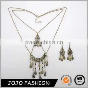 Hot Sale Classical Ethnic Style Statement Long Two Layers Necklace Pendant Earrings Brassiness Jewelry Set Supplier's Choice thumbnail-1