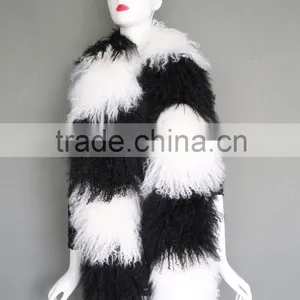 Women Long Mongolian Fur Scarf Winter Warm Neck Collar Real Sheep Fur Muffler Stole thumbnail-2