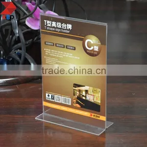 China Gold Supplier 8.5 x 11 Acrylic Sign Holder for Tabletops, Bottom Insert, T-style - Clear thumbnail-1